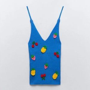 🍋 NWT Zara Embroidered Fruit Knit Top 🍓 Fourth of July
